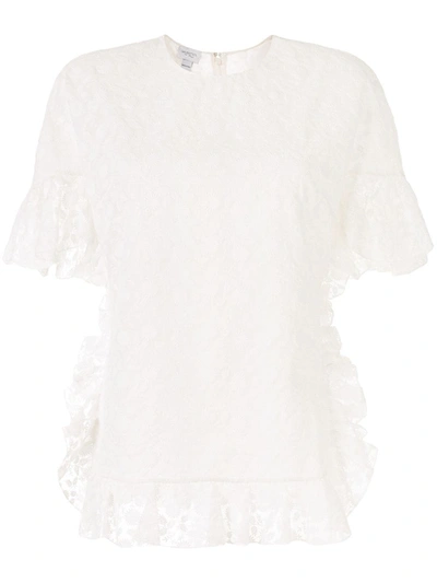 Giambattista Valli Floral Lace Ruffle-trimmed Blouse In White