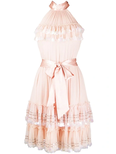 Temperley London Sylvan Chiffon Halterneck Dress In Pink
