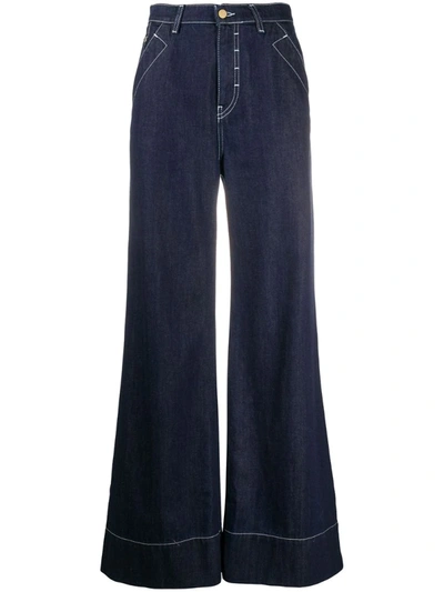 Temperley London Fontana Contrast-stitch Wide-leg Jeans In Blue