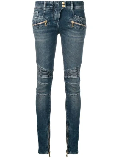 Balmain Skinny Biker Jeans In Blue