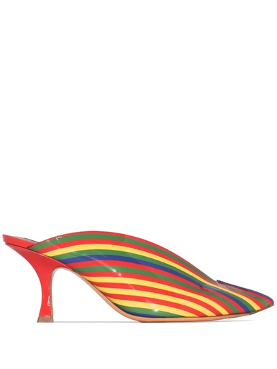 Y/project Multicoloured 70 Rainbow Stripe Patent Leather Mules In Red