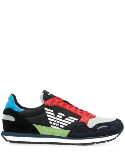 Emporio Armani Tech Fabric And Suede Running Sneakers In Black