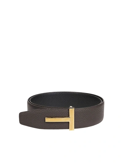 Tom Ford Reversible Hammered Leather Belt In Brown/black