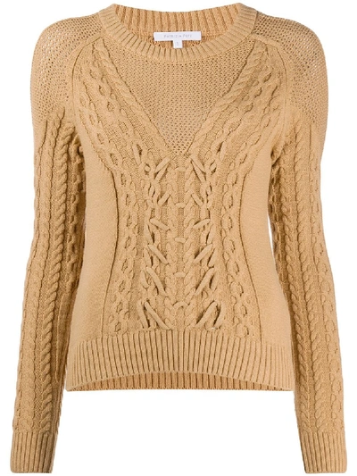 Patrizia Pepe Woven Knitted Crew Neck Jumper In Neutrals