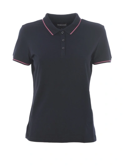 Emporio Armani Contrasting Piping Blue Polo Shirt In Dark Blue