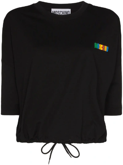 Moschino Multicolour Logo Drawstring Black T-shirt