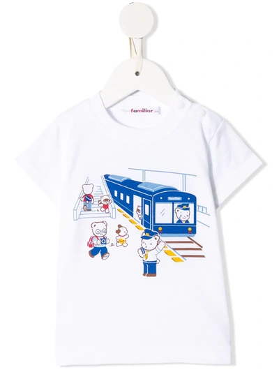 Familiar Kids' Train-print Crew Neck Tracksuit Set In White