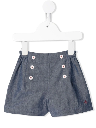 Familiar Babies' Button-embellished Cotton Shorts In Blue