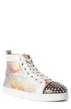 Christian Louboutin Men's Lou Spikes Orlato Flame High-top Sneakers In Version Multi/ Multi