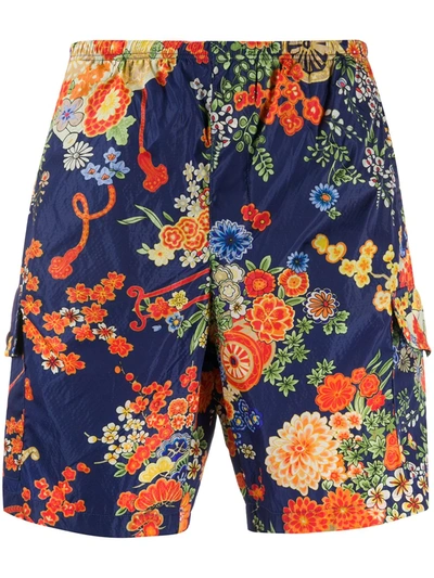 Palm Angels Men's Blooming Swim Shorts In Blue