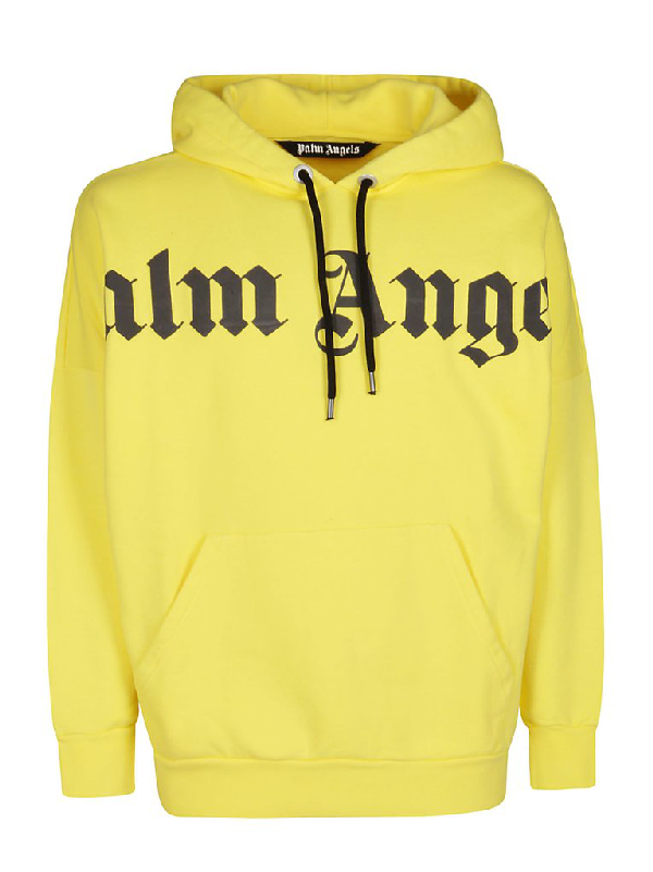 Palm Angels Logo Printed Hoodie In Yellow | ModeSens