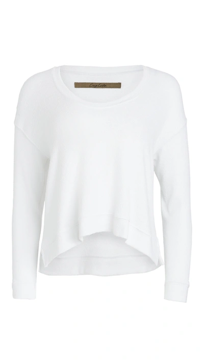 Enza Costa Boucle Cropped Horseshoe Neck Long Sleeve Top In White