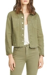 L Agence Janelle Raw Cut Slim Denim Jacket In Basil