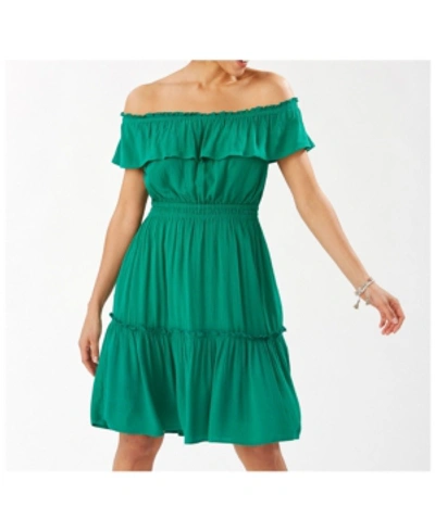 Tommy Bahama Caicos Crinkle Off-the-shoulder Dress In Green Charm