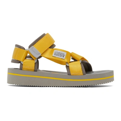 Suicoke Open Toe Contrast Stripe Sandals In Yellow