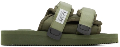 Suicoke Logo-patch Touch-strap Sliders In Green
