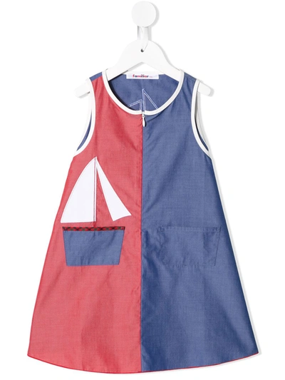 Familiar Kids' Embroidered Two-tone Dress In Blue