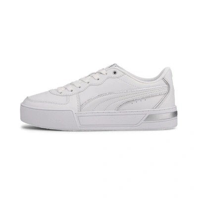 Puma Women's Carina Leather Casual Sneakers From Finish Line In White- White- Silver