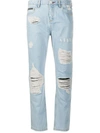 Philipp Plein Denim Distressed Boyfriend Jeans In Blue