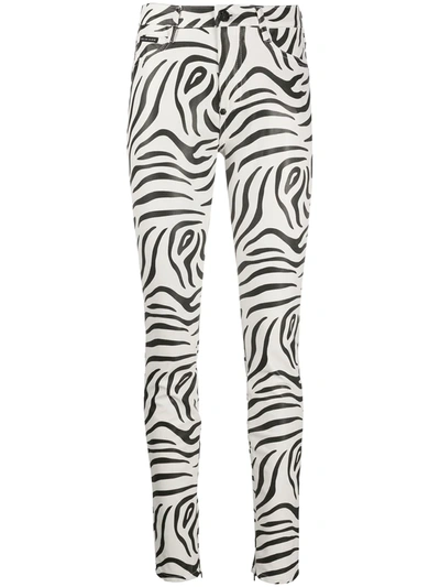 Philipp Plein High-waisted Zebra Print Trousers In White