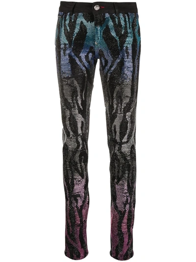 Philipp Plein Embellished Zebra Pattern Jeggings In Black