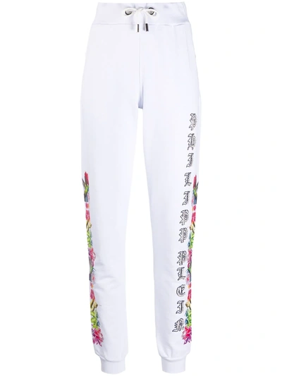 Philipp Plein Crystal-embellished Floral Track Patns In White
