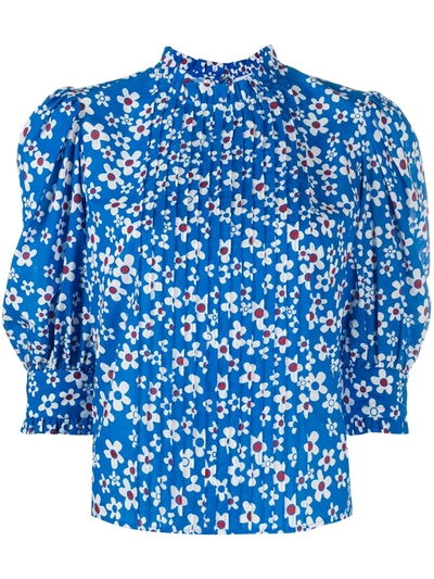 Rixo London Mandy Floral Print Blouse In Blue