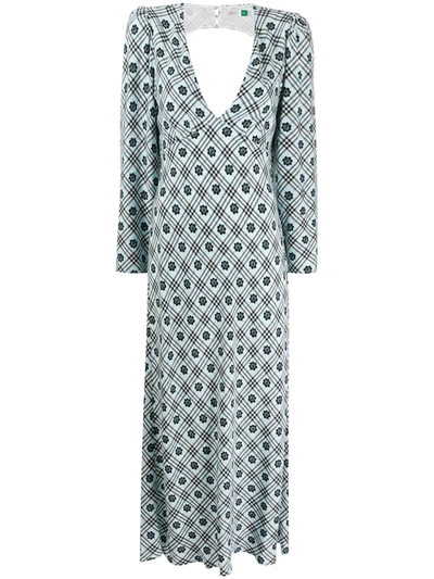 Rixo London Nadia Floral Checked Dress In Light Blue