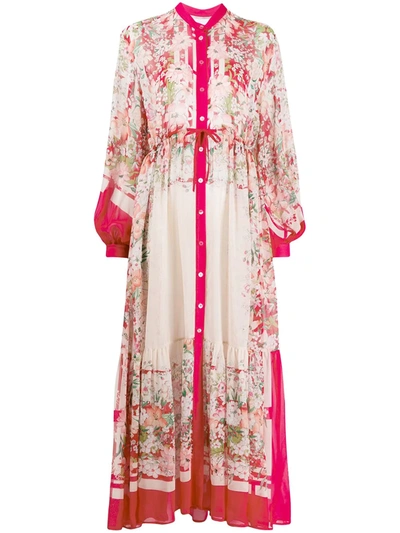 Black Coral Silk Long Sleeve Maxi Dress In Pink
