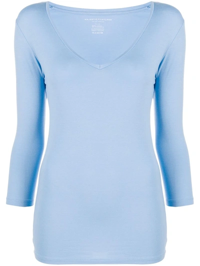 Majestic V-neck 3/4 Sleeve Top In Blue