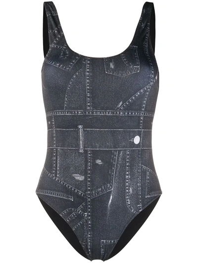 Saks Potts Denim Print Swimsuit In Grey