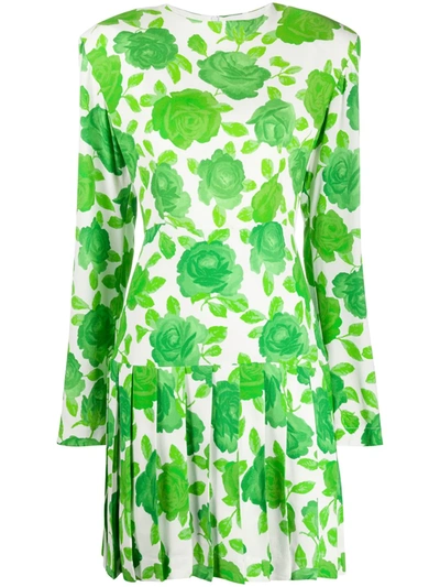 Rowen Rose Pleated Floral Print Dress In Green
