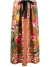 Altea Silk Floral Print Skirt In Brown