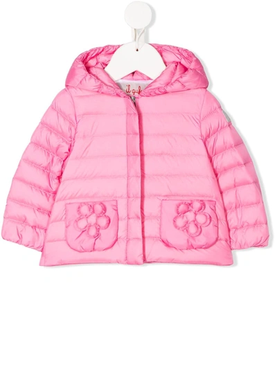 Il Gufo Babies' Floral Appliqué Puffer Jacket In Pink