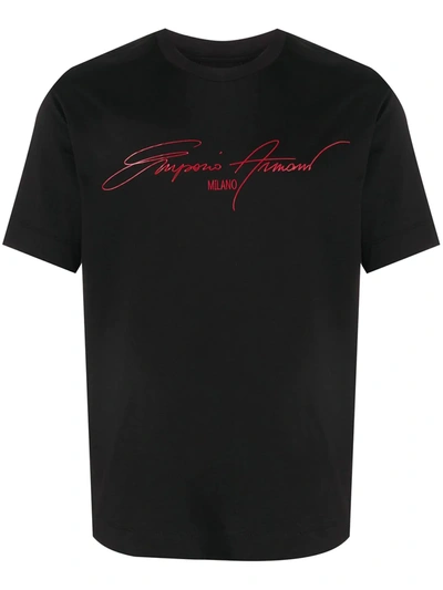Giorgio Armani Signature Logo Print T-shirt In Black