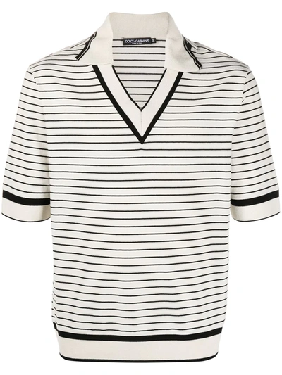 Dolce & Gabbana Striped Short-sleeve Polo Shirt In Neutrals