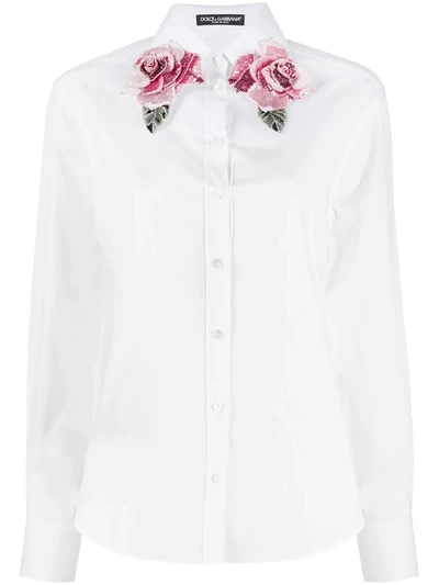 Dolce & Gabbana Sequin Rose Collar Shirt In White