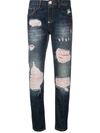 Philipp Plein Denim Distressed Slim-fit Jeans In Blue