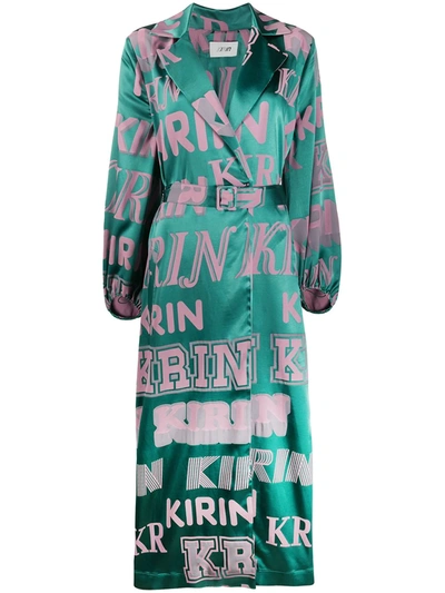 Kirin Logo-print Belted Satin Dress In Forest Green
