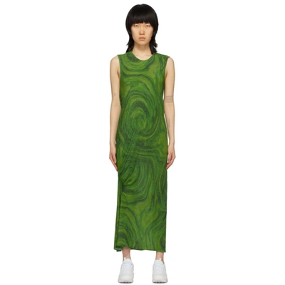 Collina Strada Ruched Swirl-print Midi Dress In Green Swirl