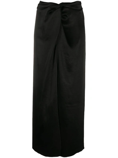 Nanushka Samara Knotted Washed-satin Midi Skirt In Black