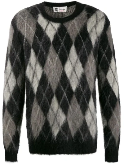 Pringle Of Scotland Monochrome Argyle Sweater In Black