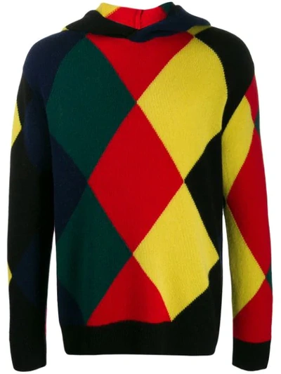 Pringle Of Scotland Harlequin Argyle Hooded Sweater In Black In Multicolor