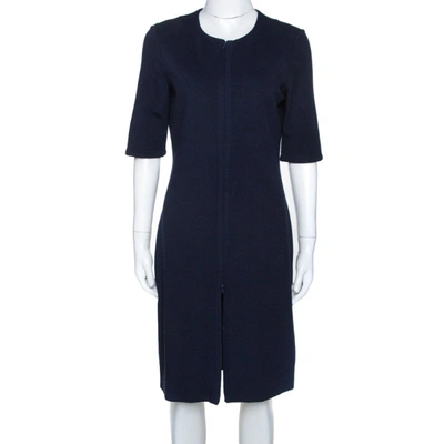 Pre-owned Diane Von Furstenberg Navy Blue Zipper Detail Saturn Dress L