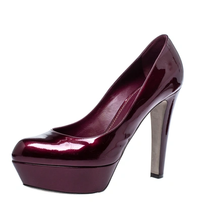 Pre-owned Sergio Rossi Burgundy Patent Leather Platform Pumps Size 39