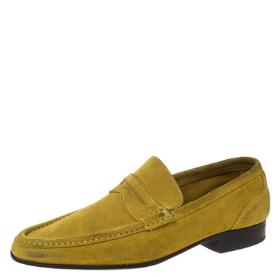 Pre-owned Ferragamo Yellow Suede Penny Loafers Size 42