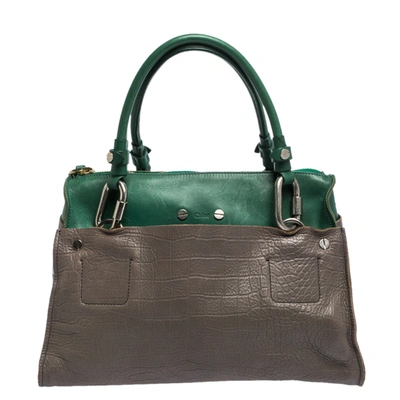 Pre-owned Chloé Grey/green Croc Embossed Leather Buckle Handle Satchel