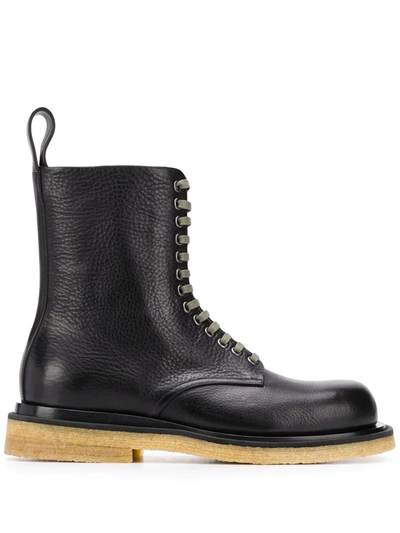 Bottega Veneta Lace Up Leather Combat Boots In Black
