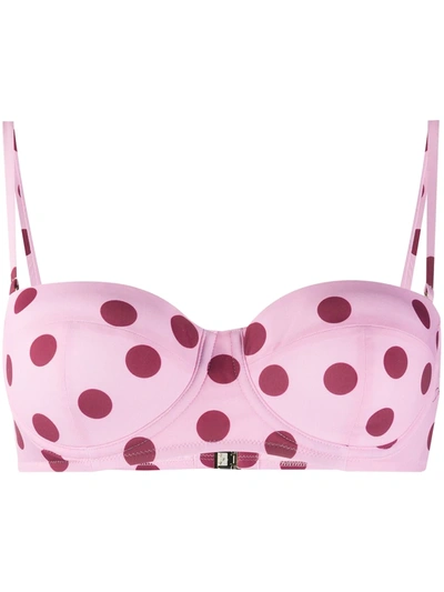 Dolce & Gabbana Polka Dot Balcony Bikini Top In Pink