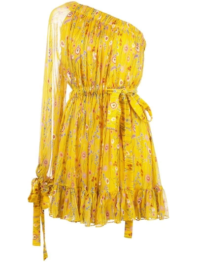 Alexis Edyta Floral One-shoulder Dress In Yellow